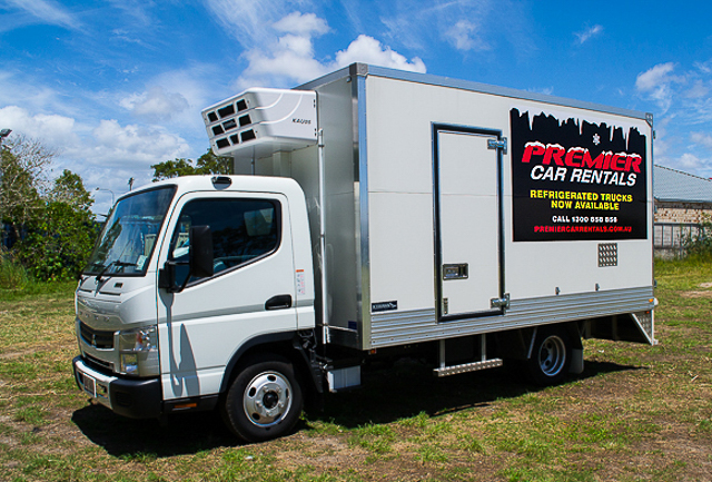 Canter Fuso Refrigeration truck available for hire at Premier Car Rentals, Hope Island, Runaway Bay, Coomera, Gold Coast